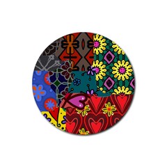 Patchwork Collage Rubber Round Coaster (4 Pack)  by Simbadda