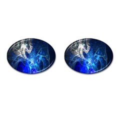 Ghost Fractal Texture Skull Ghostly White Blue Light Abstract Cufflinks (oval) by Simbadda