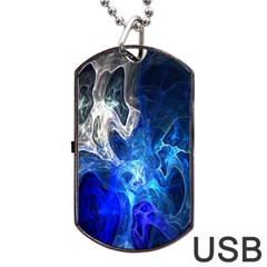 Ghost Fractal Texture Skull Ghostly White Blue Light Abstract Dog Tag Usb Flash (two Sides) by Simbadda