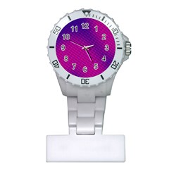 Retro Halftone Pink On Blue Plastic Nurses Watch by Simbadda