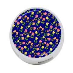 Flowers Roses Floral Flowery Blue Background 4-port Usb Hub (one Side) by Simbadda