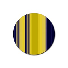 Yellow Blue Background Stripes Rubber Coaster (round)  by Simbadda