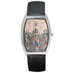 Blue Brown Cloth Design Barrel Style Metal Watch by Simbadda