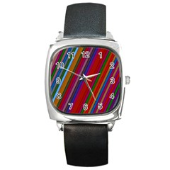 Color Stripes Pattern Square Metal Watch by Simbadda