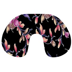 Neon Flowers Black Background Travel Neck Pillows by Simbadda