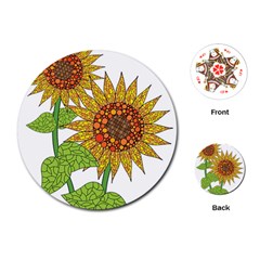 Sunflowers Flower Bloom Nature Playing Cards (round)  by Simbadda