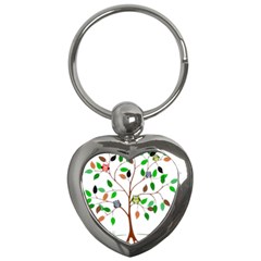 Tree Root Leaves Owls Green Brown Key Chains (heart)  by Simbadda