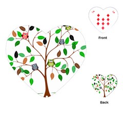 Tree Root Leaves Owls Green Brown Playing Cards (heart)  by Simbadda