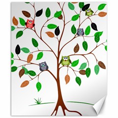 Tree Root Leaves Owls Green Brown Canvas 8  X 10  by Simbadda