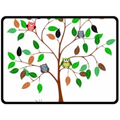 Tree Root Leaves Owls Green Brown Double Sided Fleece Blanket (large)  by Simbadda