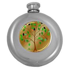 Tree Root Leaves Contour Outlines Round Hip Flask (5 Oz) by Simbadda