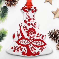 Red Vintage Floral Flowers Decorative Pattern Clipart Ornament (christmas Tree)  by Simbadda