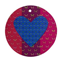 Butterfly Heart Pattern Round Ornament (two Sides) by Simbadda