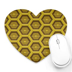 Golden 3d Hexagon Background Heart Mousepads by Amaryn4rt