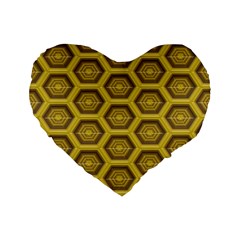 Golden 3d Hexagon Background Standard 16  Premium Flano Heart Shape Cushions by Amaryn4rt