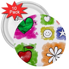 A Set Of Watercolour Icons 3  Buttons (10 Pack)  by Amaryn4rt
