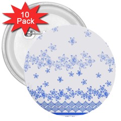 Blue And White Floral Background 3  Buttons (10 Pack)  by Amaryn4rt