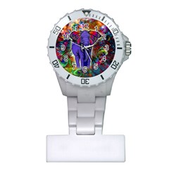 Abstract Elephant With Butterfly Ears Colorful Galaxy Plastic Nurses Watch by EDDArt