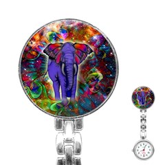 Abstract Elephant With Butterfly Ears Colorful Galaxy Stainless Steel Nurses Watch by EDDArt