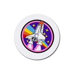 Badge Patch Pink Rainbow Rocket Rubber Coaster (round)  by Amaryn4rt