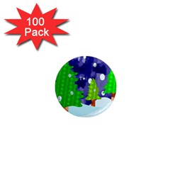 Christmas Trees And Snowy Landscape 1  Mini Magnets (100 Pack)  by Simbadda