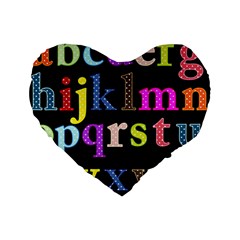 Alphabet Letters Colorful Polka Dots Letters In Lower Case Standard 16  Premium Flano Heart Shape Cushions by Simbadda