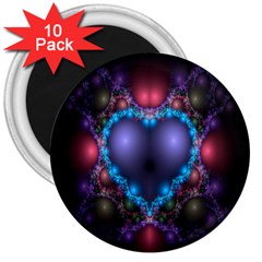 Blue Heart Fractal Image With Help From A Script 3  Magnets (10 Pack)  by Simbadda