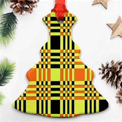 Yellow Orange And Black Background Plaid Like Background Of Halloween Colors Orange Yellow And Black Christmas Tree Ornament (two Sides) by Simbadda
