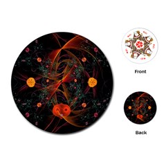 Fractal Wallpaper With Dancing Planets On Black Background Playing Cards (round)  by Nexatart