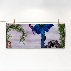 Wonderful Blue Parrot In A Fantasy World Hand Towel by FantasyWorld7