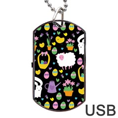 Cute Easter Pattern Dog Tag Usb Flash (one Side) by Valentinaart