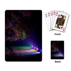 Illuminated Trees At Night Playing Card by Nexatart