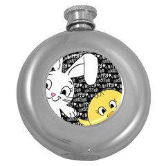 Easter Bunny And Chick  Round Hip Flask (5 Oz) by Valentinaart