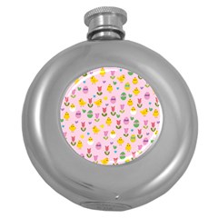 Easter - Chick And Tulips Round Hip Flask (5 Oz) by Valentinaart