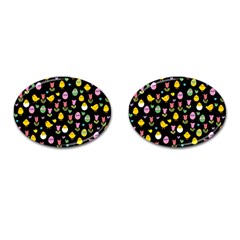 Easter - Chick And Tulips Cufflinks (oval) by Valentinaart
