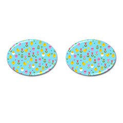 Easter - Chick And Tulips Cufflinks (oval) by Valentinaart