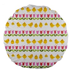 Easter - Chick And Tulips Large 18  Premium Flano Round Cushions by Valentinaart