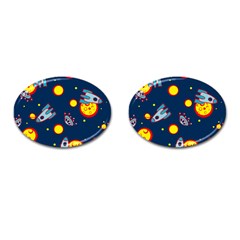 Rocket Ufo Moon Star Space Planet Blue Circle Cufflinks (oval) by Mariart