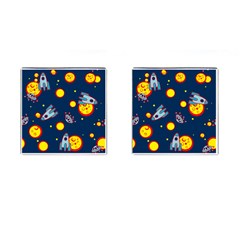 Rocket Ufo Moon Star Space Planet Blue Circle Cufflinks (square) by Mariart