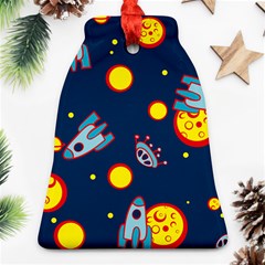 Rocket Ufo Moon Star Space Planet Blue Circle Bell Ornament (two Sides) by Mariart
