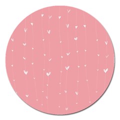 Pink Background With White Hearts On Lines Magnet 5  (round) by TastefulDesigns