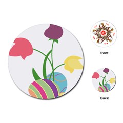 Eggs Three Tulips Flower Floral Rainbow Playing Cards (round)  by Mariart