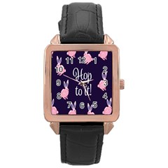Rabbit Bunny Pink Purple Easter Animals Rose Gold Leather Watch  by Mariart