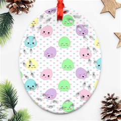 Egg Easter Smile Face Cute Babby Kids Dot Polka Rainbow Oval Filigree Ornament (two Sides) by Mariart