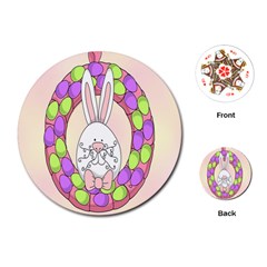 Make An Easter Egg Wreath Rabbit Face Cute Pink White Playing Cards (round)  by Mariart