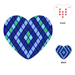Blue Diamonds Green Grey Plaid Line Chevron Playing Cards (heart)  by Mariart