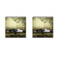 Wonderful Whte Unicorn With Black Horse Cufflinks (square) by FantasyWorld7