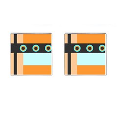 Orange, Aqua, Black Spots And Stripes Cufflinks (square) by digitaldivadesigns