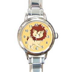 Happy Cartoon Baby Lion Round Italian Charm Watch by Catifornia