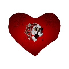 Funny Santa Claus  On Red Background Standard 16  Premium Flano Heart Shape Cushions by FantasyWorld7